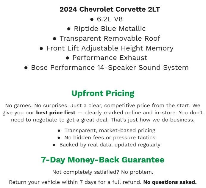 2024 Chevrolet Corvette 2dr Stingray Cpe w/2LT