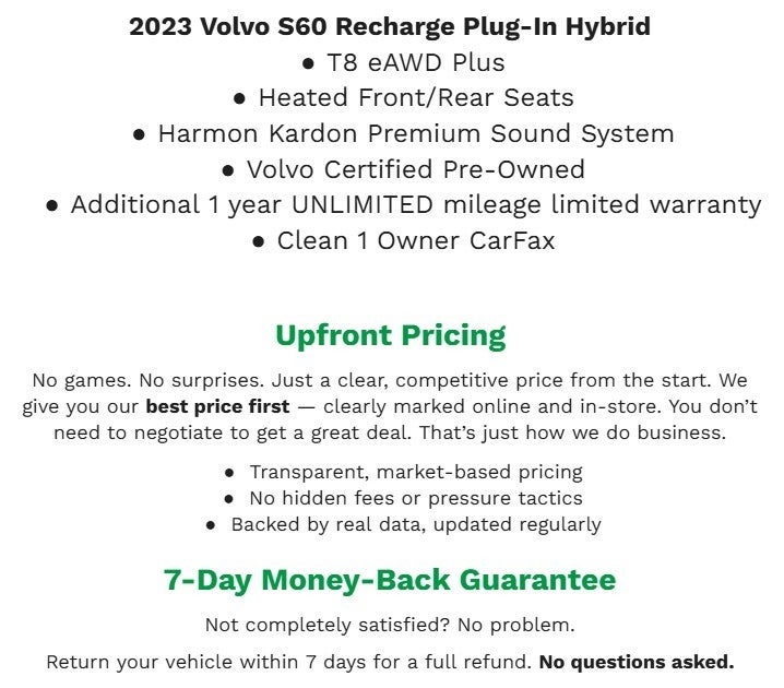 2023 Volvo S60 Recharge Plug-In Hybrid T8 eAWD PHEV Plus Dark Theme