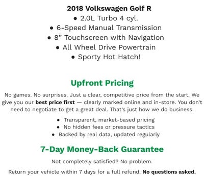 2018 Volkswagen Golf R 2.0T Manual w/DCC/Nav