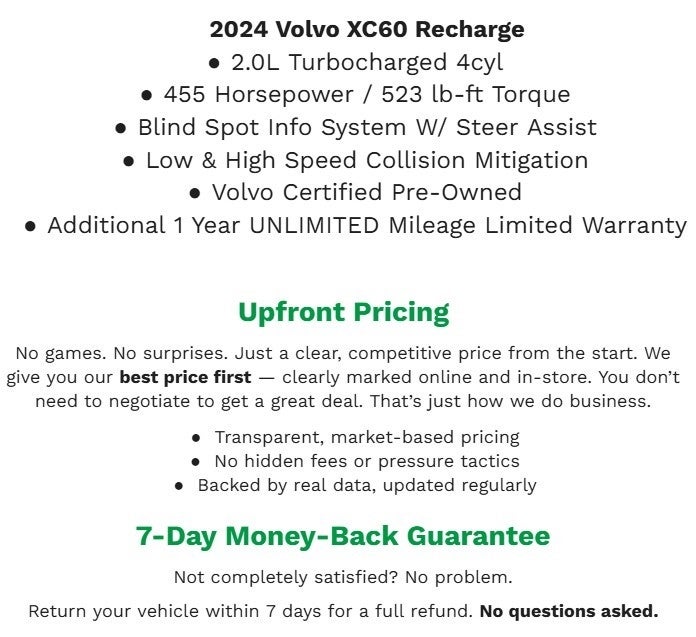 2024 Volvo XC60 Recharge Plug-In Hybrid T8 eAWD PHEV Core Dark Theme